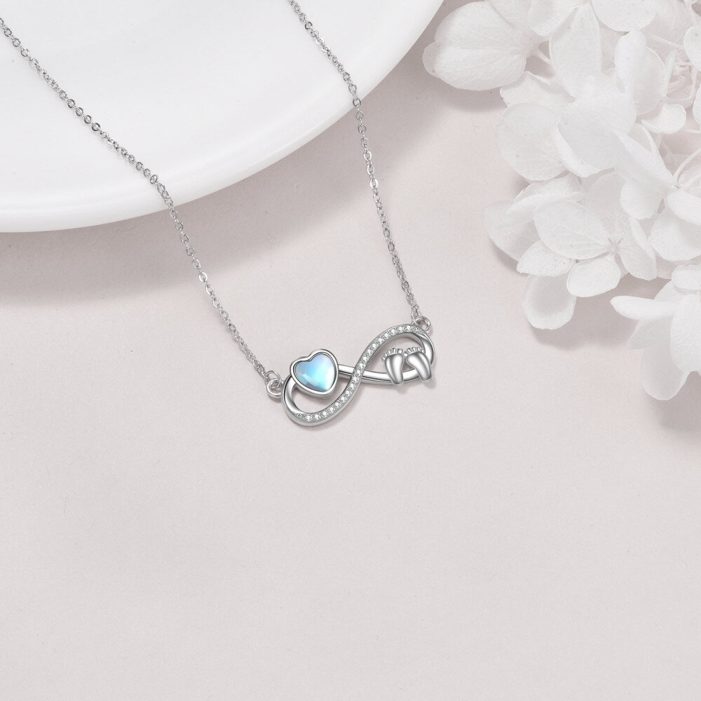 Sterling Silver Heart Moonstone Footprints Infinity Symbol Pendant Necklace For Women-4