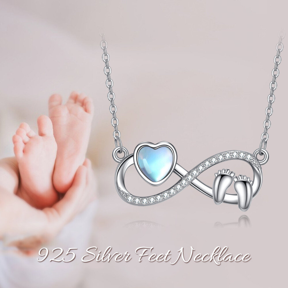 Sterling Silver Heart Moonstone Footprints Infinity Symbol Pendant Necklace For Women-6