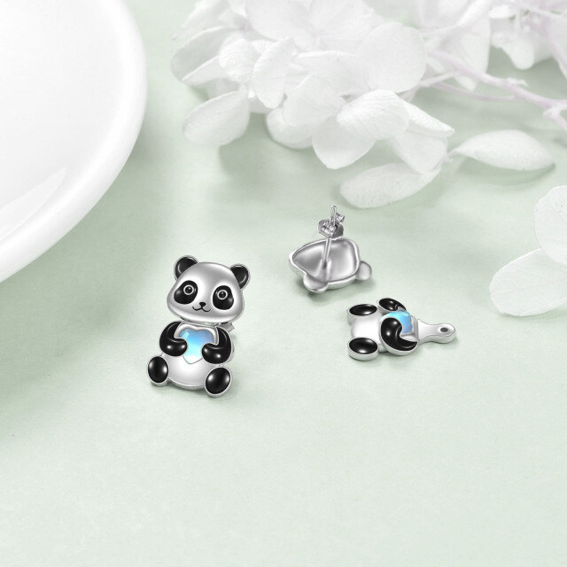 Pendientes de plata de ley en forma de corazón de piedra de luna Panda Chaqueta-4