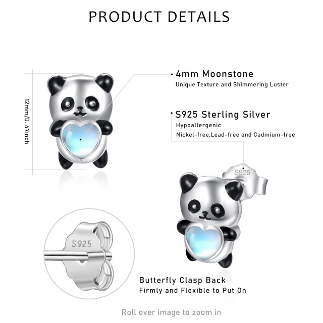 Sterling Silber Herzförmiger Mondstein Panda Ohrstecker-6