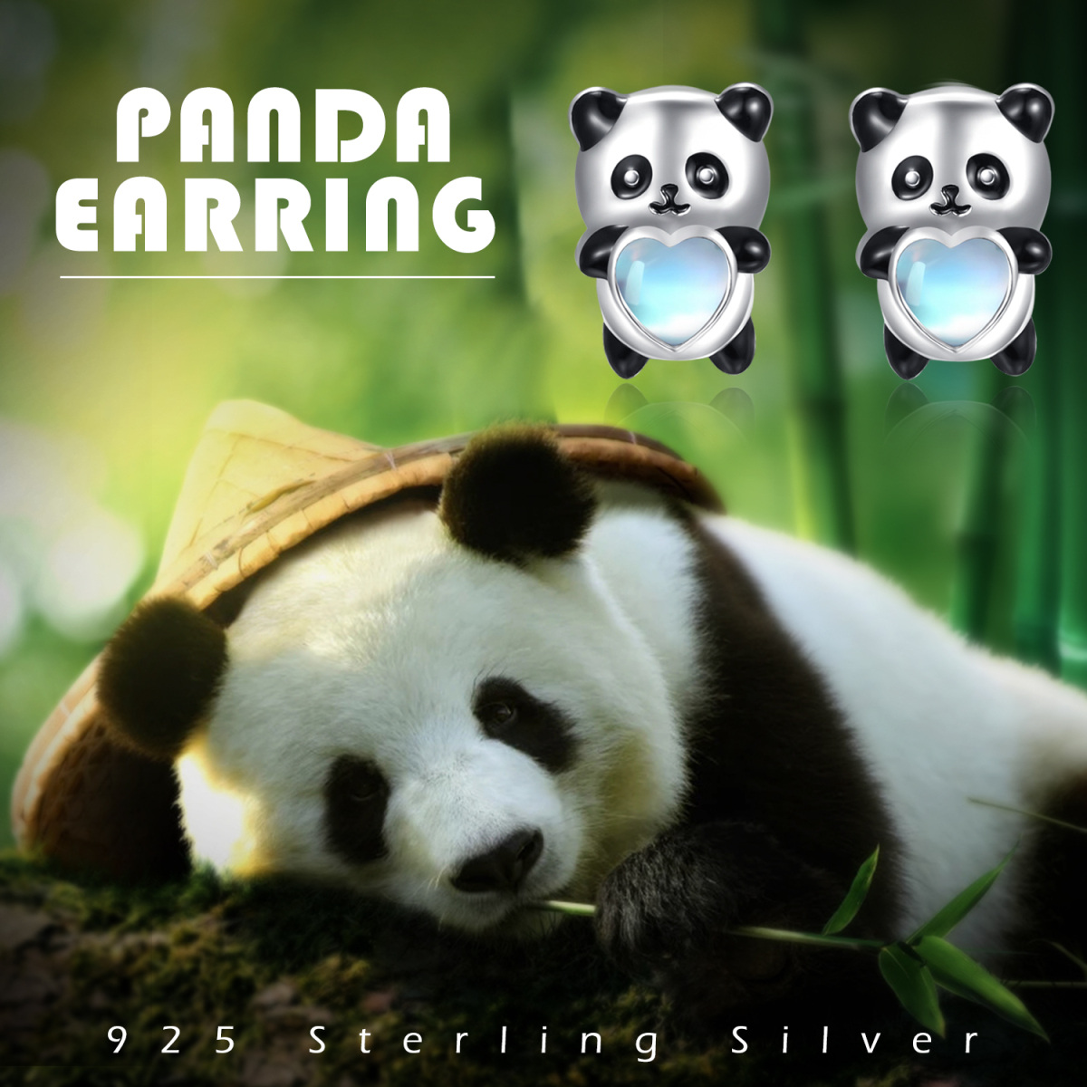 Sterling Silver Heart Shaped Moonstone Panda Stud Earrings-7