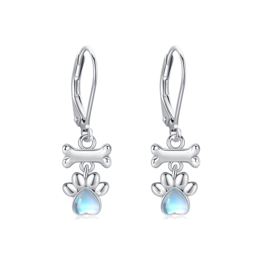 Sterling Silver Heart Shaped Moonstone Paw & Bone Lever-back Earrings