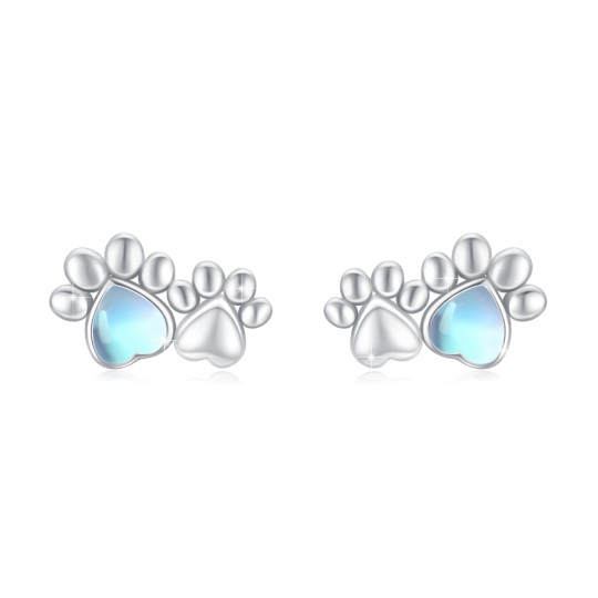 Sterling Silver Heart Shaped Moonstone Paw Stud Earrings