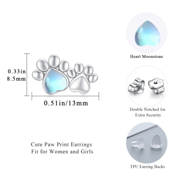 Sterling Silber Herzförmiger Mondstein Pfote Ohrstecker-6