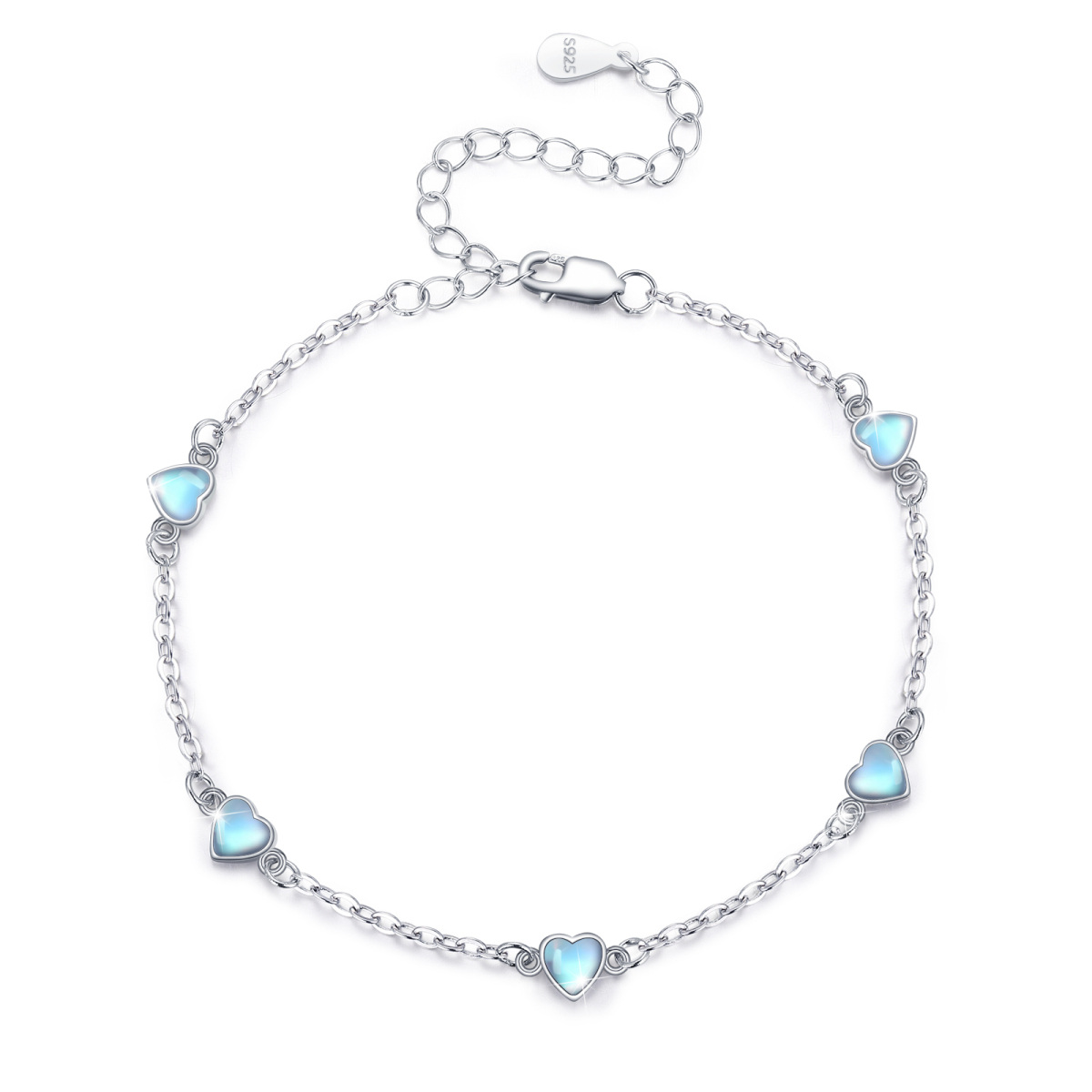 Sterling Silver Heart Moonstone Pendant Bracelet For Women-1