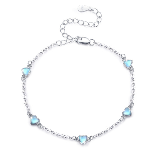 Sterling Silver Heart Shaped Moonstone Heart Pendant Bracelet