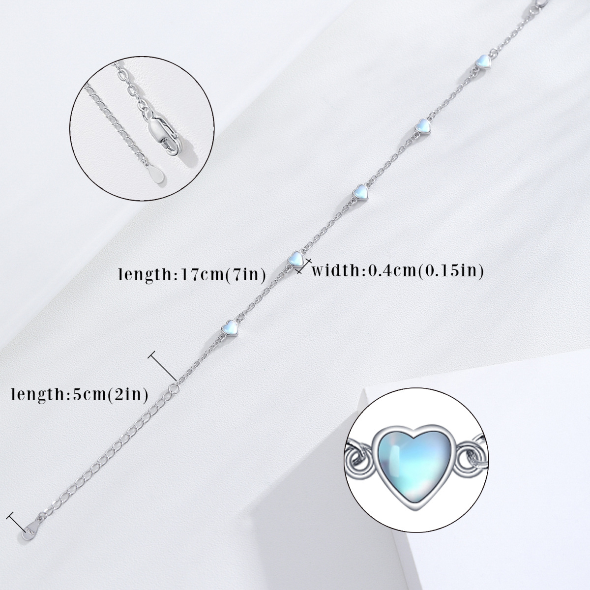 Sterling Silver Heart Moonstone Pendant Bracelet For Women-4