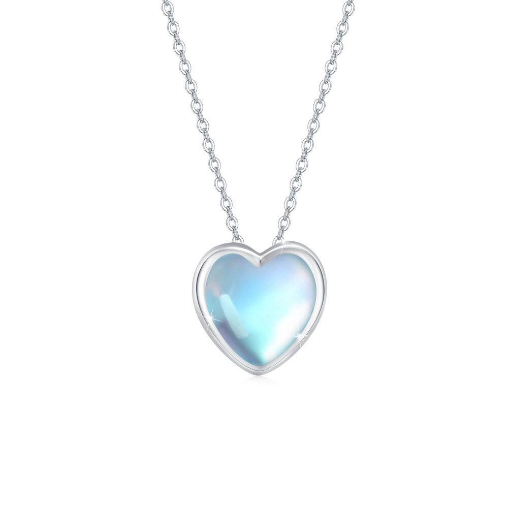 Sterling Silver Heart Moonstone Pendant Necklace For Women-1