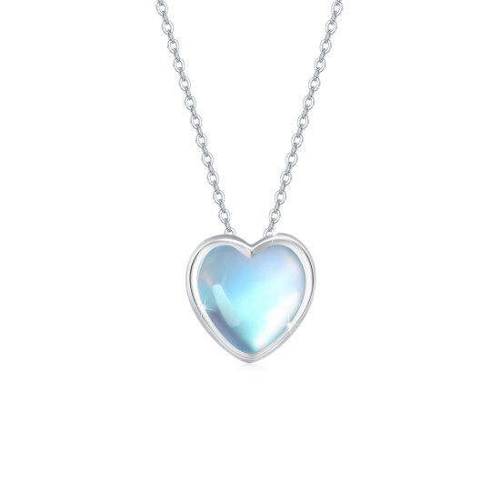 Sterling Silver Heart Moonstone Pendant Necklace For Women