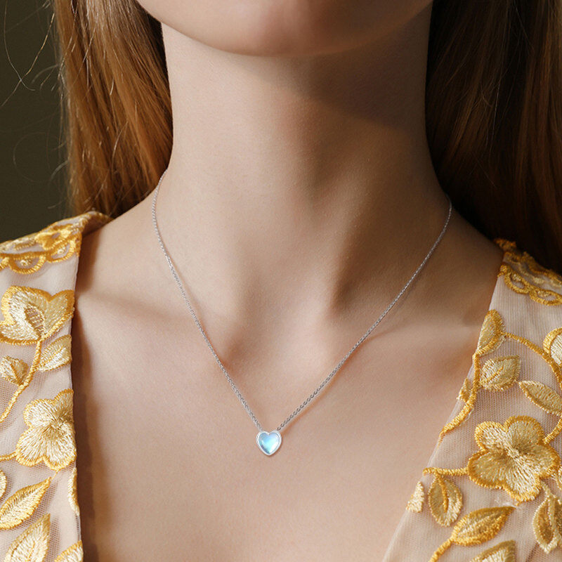 Sterling Silver Heart Moonstone Pendant Necklace For Women-3