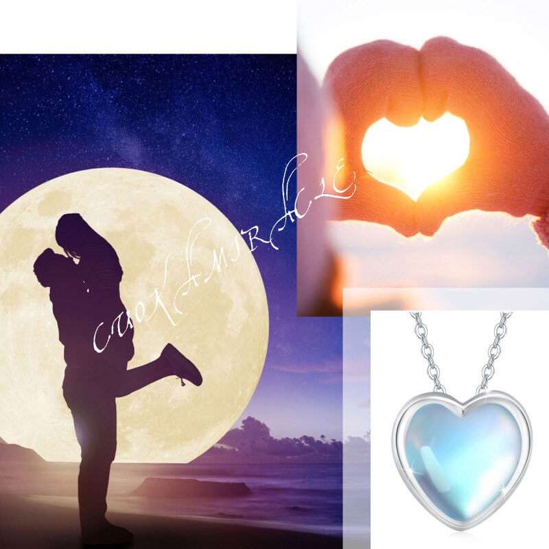 Sterling Silver Heart Moonstone Pendant Necklace For Women-4