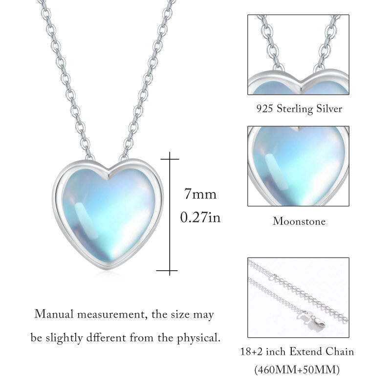Sterling Silver Heart Moonstone Pendant Necklace For Women-5