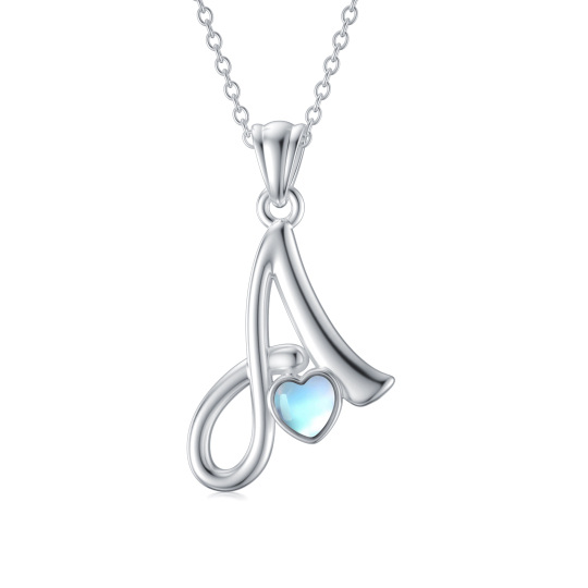 Collana con ciondolo con lettera iniziale A personalizzata in pietra di luna con cuore in argento sterling per le migliori amiche delle donne