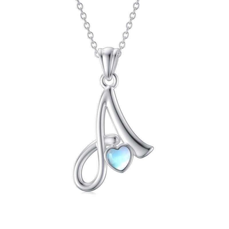 Sterling Silver Heart Moonstone Personalized Initial Letter A Pendant Necklace For Women Best Friends-1