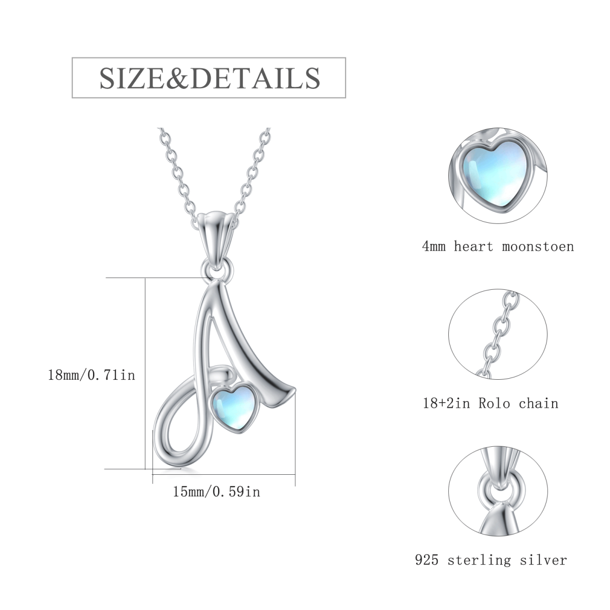 Sterling Silver Heart Moonstone Personalized Initial Letter A Pendant Necklace For Women Best Friends-3