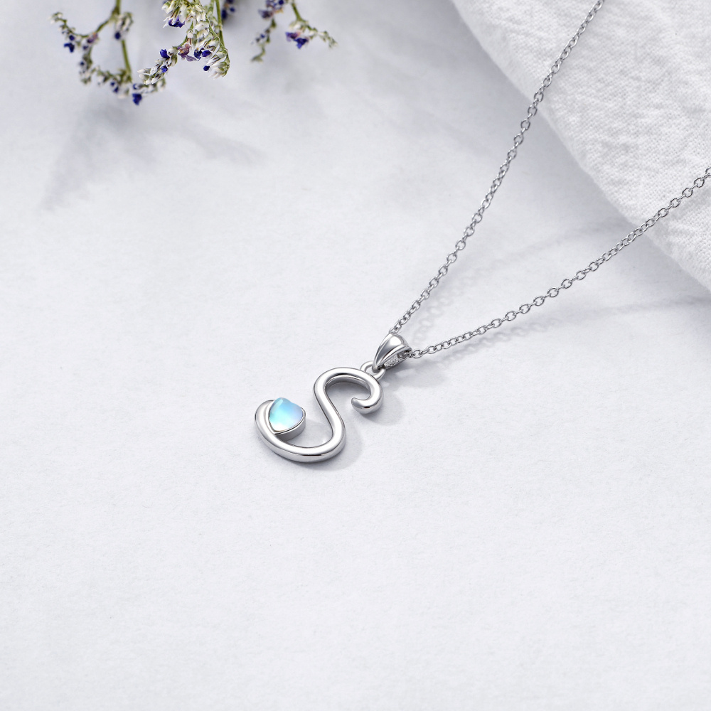 Sterling Silver Heart Moonstone Personalized Initial Letter S Pendant Necklace For Women Best Friends-4