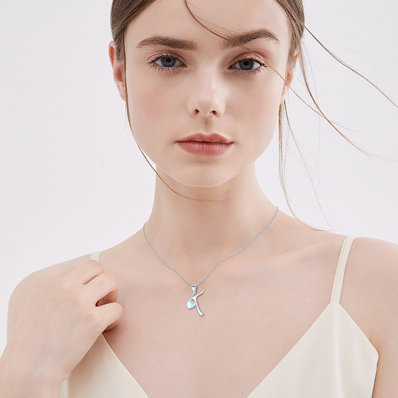 Sterling Silver Heart Moonstone Personalized Initial Letter T Pendant Necklace For Women Best Friends-2