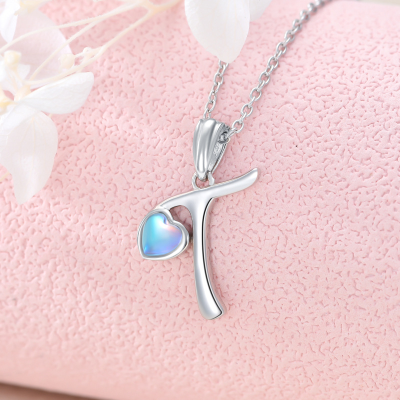 Sterling Silver Heart Moonstone Personalized Initial Letter T Pendant Necklace For Women Best Friends-3