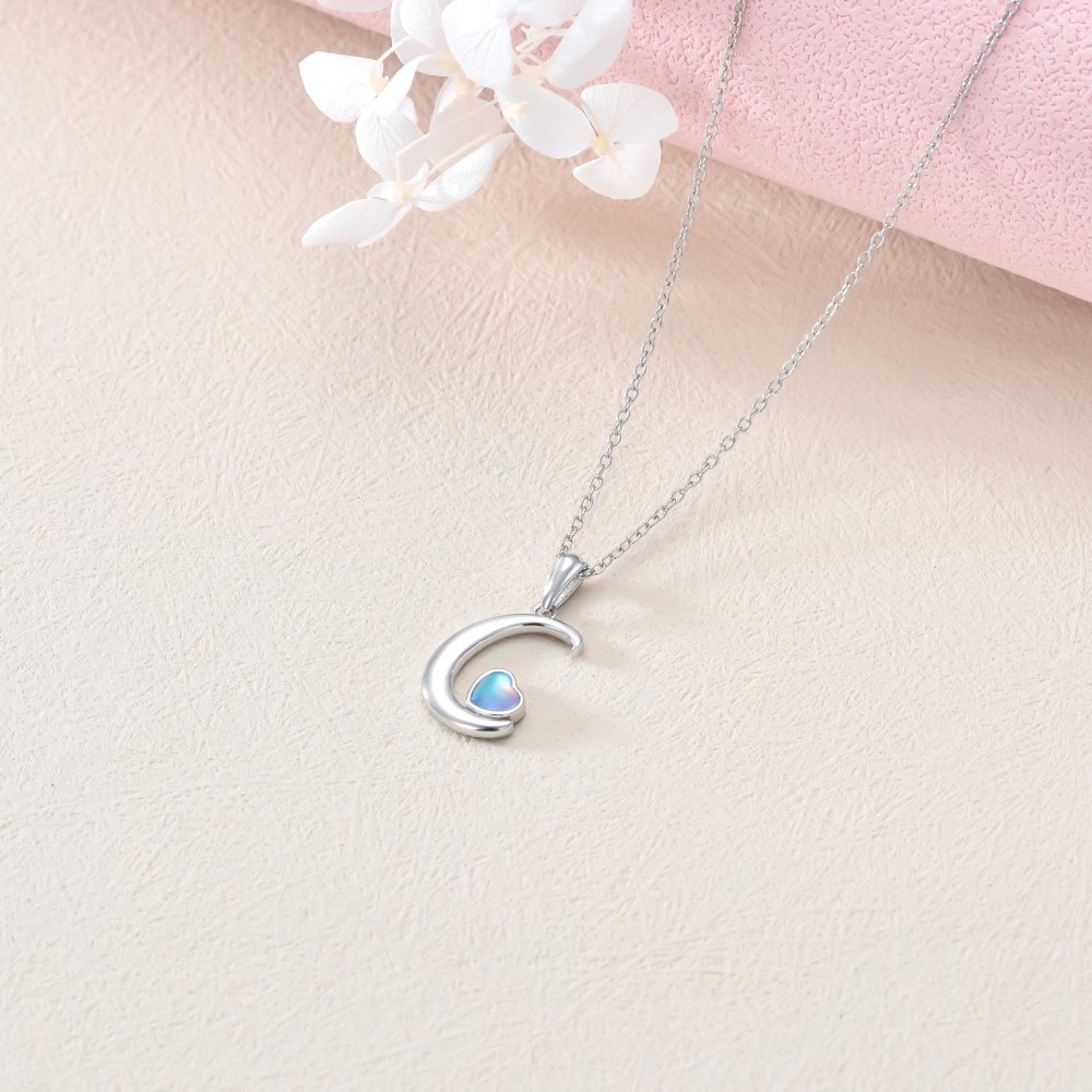 Sterling Silver Heart Moonstone Personalized Initial Letter C Pendant Necklace For Women Best Friends-4