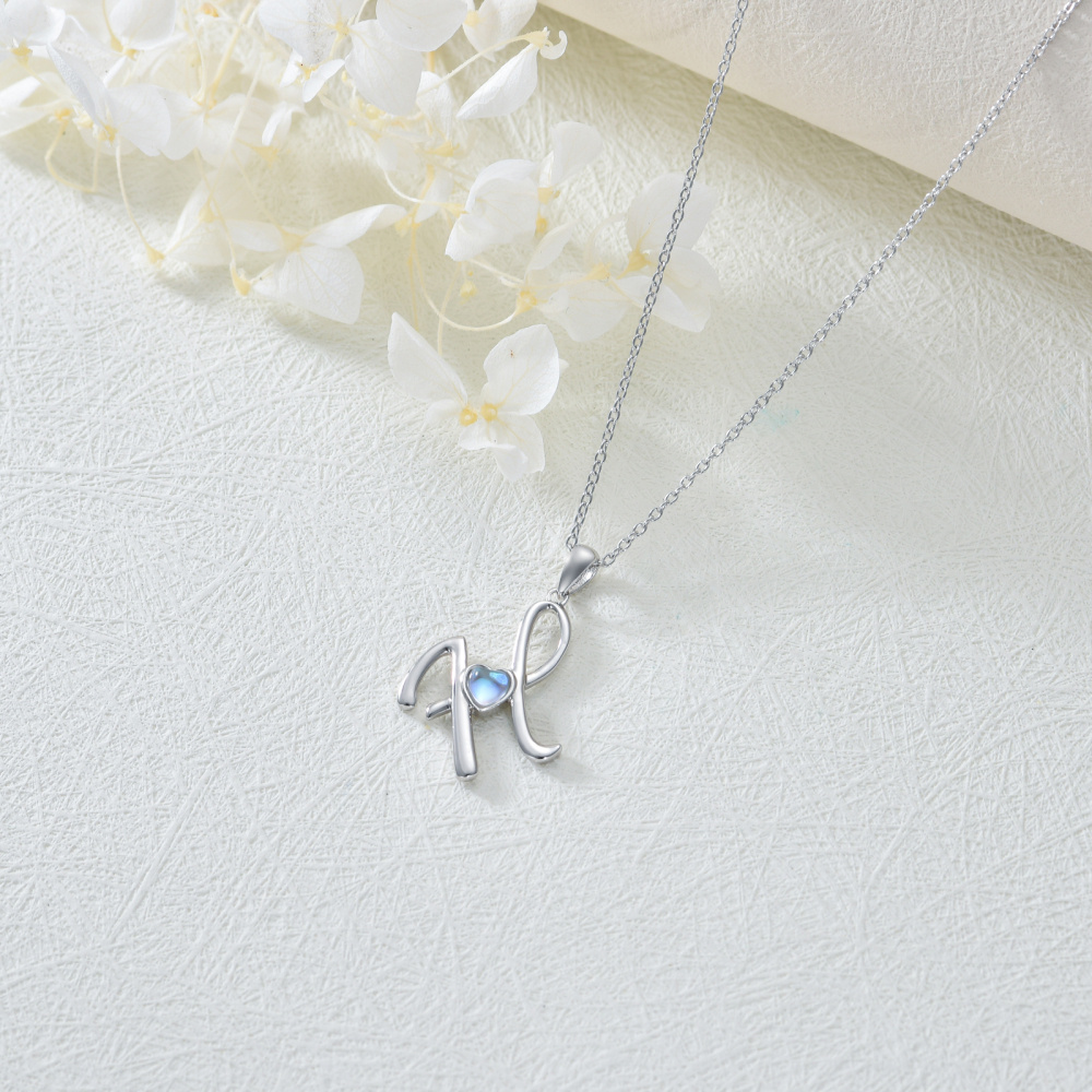 Sterling Silver Heart Moonstone Personalized Initial Letter H Pendant Necklace For Women Best Friends-4