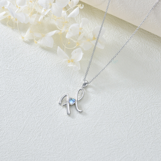 Sterling zilveren hartvormige maansteen gepersonaliseerde initiaal letter & hart hanger ketting met initiaal letter H-4