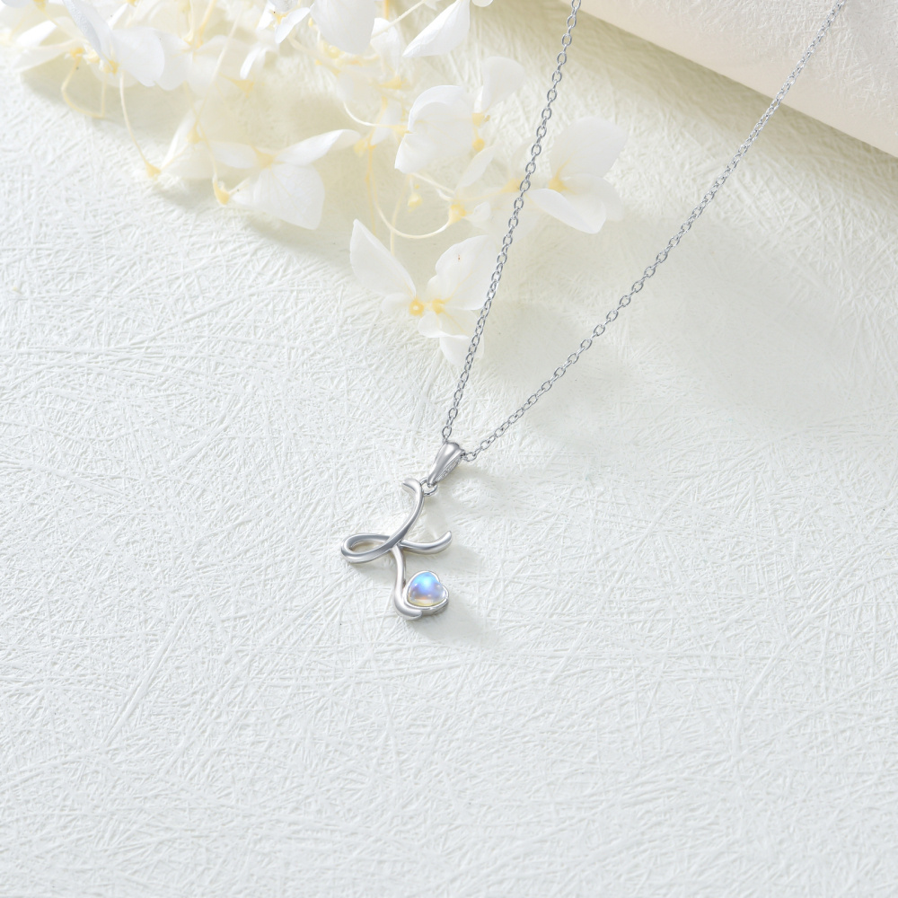 Sterling Silver Heart Moonstone Personalized Initial Letter K Pendant Necklace For Women Best Friends-4