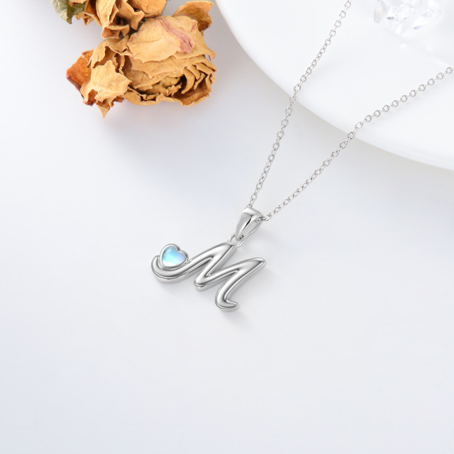 Collier avec pendentif en forme de cœur en forme de cœur en argent sterling avec lettre initiale personnalisée et pierre de lune-4