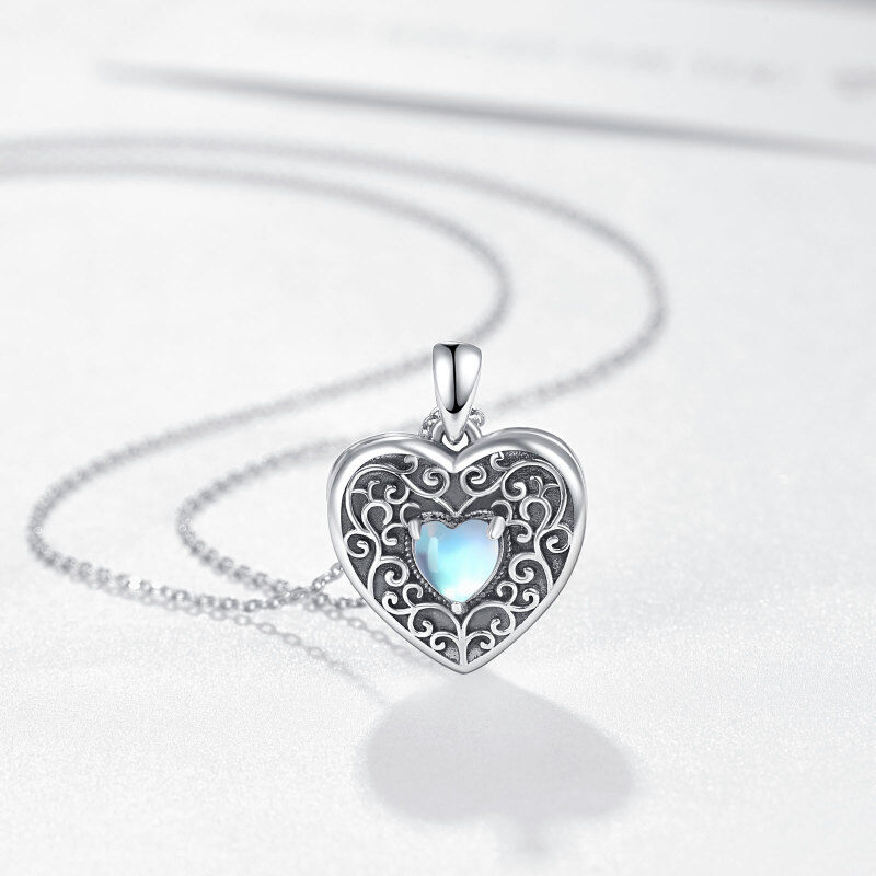Sterling Silver Heart Moonstone Personalized Photo Locket Necklace With Engraved Word-4