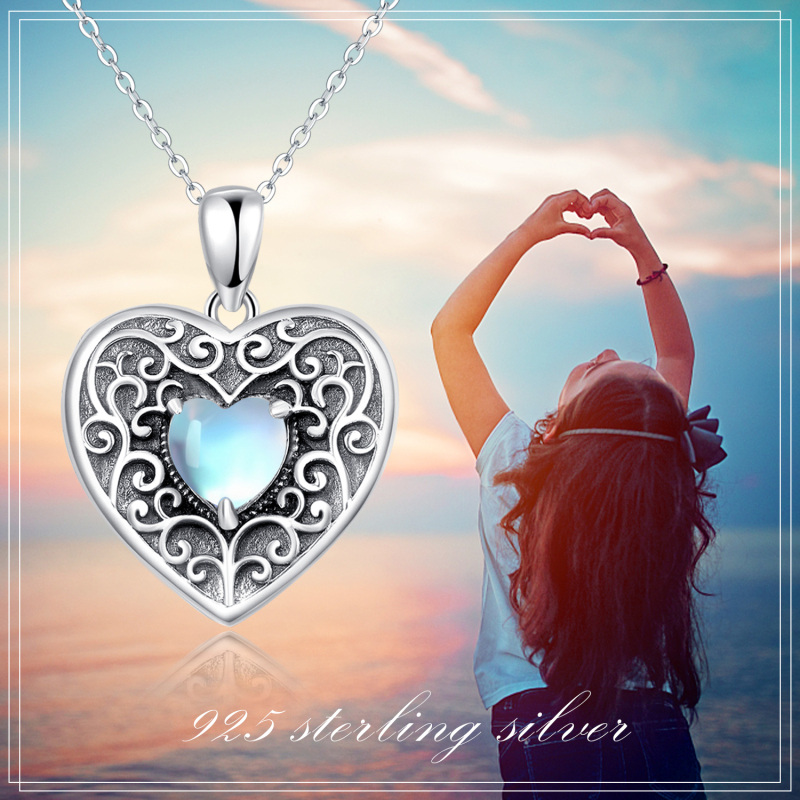 Sterling Silver Heart Moonstone Personalized Photo Locket Necklace With Engraved Word-7