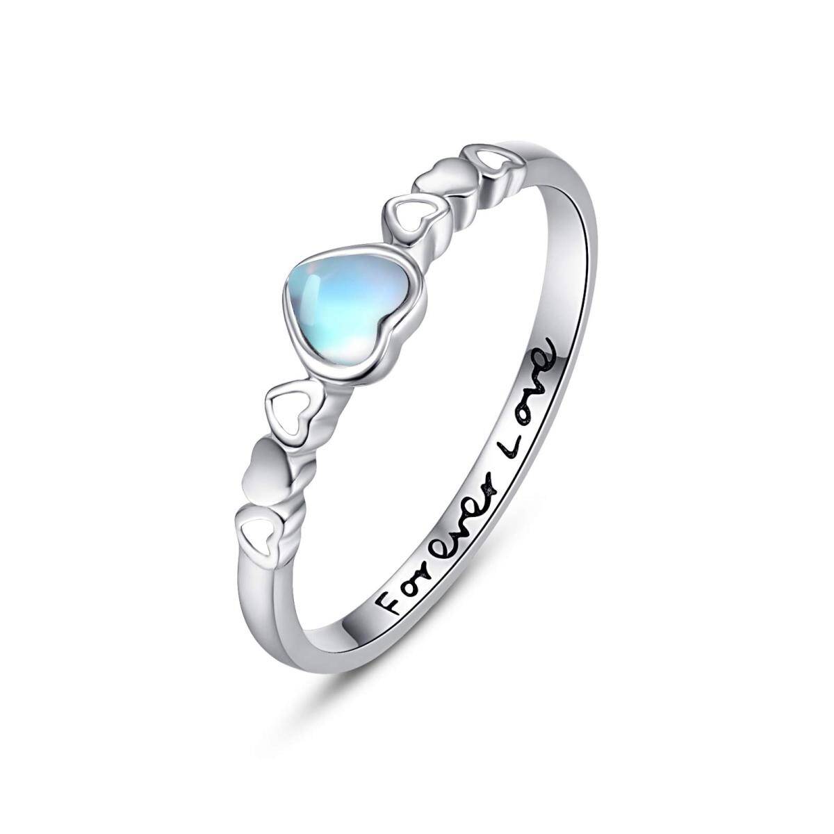 Sterling Silver Heart Moonstone Ring With Engraved Word For Women-1