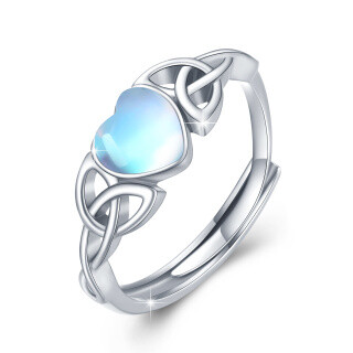 Sterling Silver Heart Moonstone Celtic Knot Open Ring For Women-4