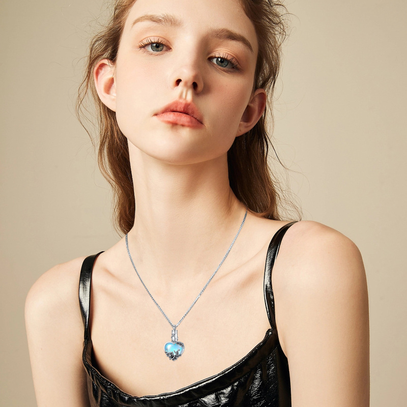 Colar de urna rosa com pedra lunar em prata esterlina para cinzas-2