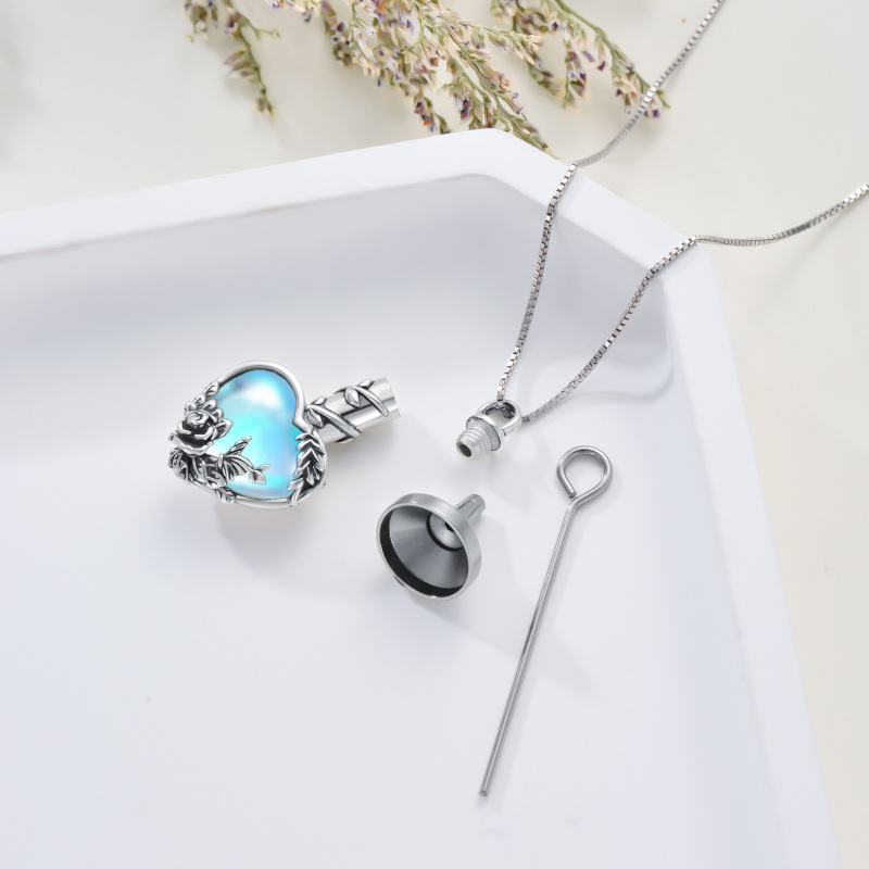 Colar de urna rosa com pedra lunar em prata esterlina para cinzas-5