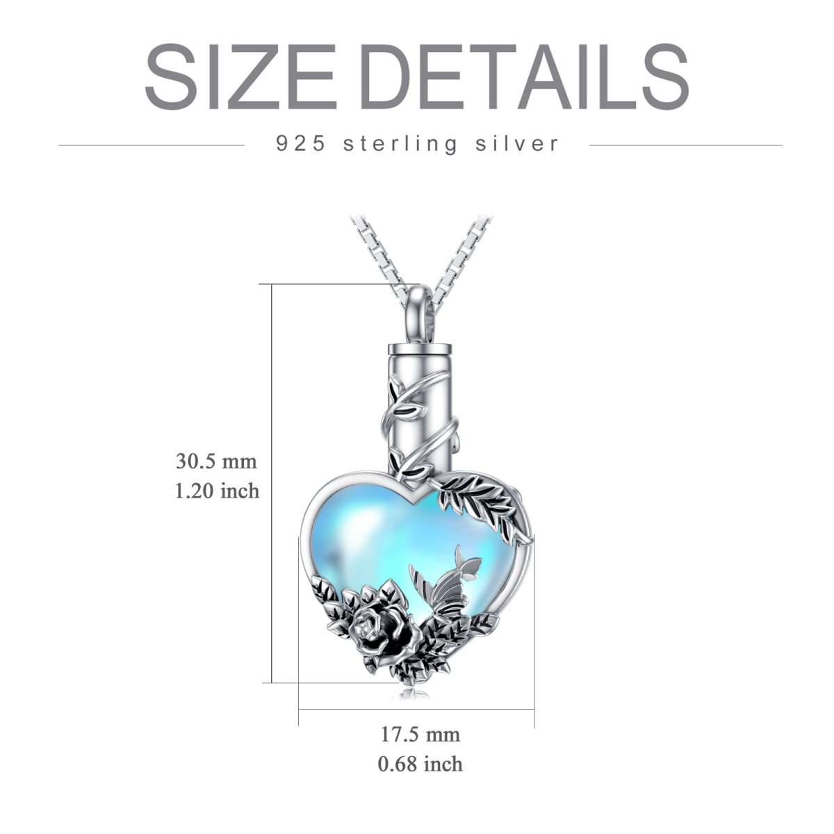 Sterling Silver Heart Moonstone Rose Urn Necklace For Ashes-6