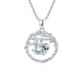 Sterling Silver Heart Shaped Moonstone Sloth Pendant Necklace-19