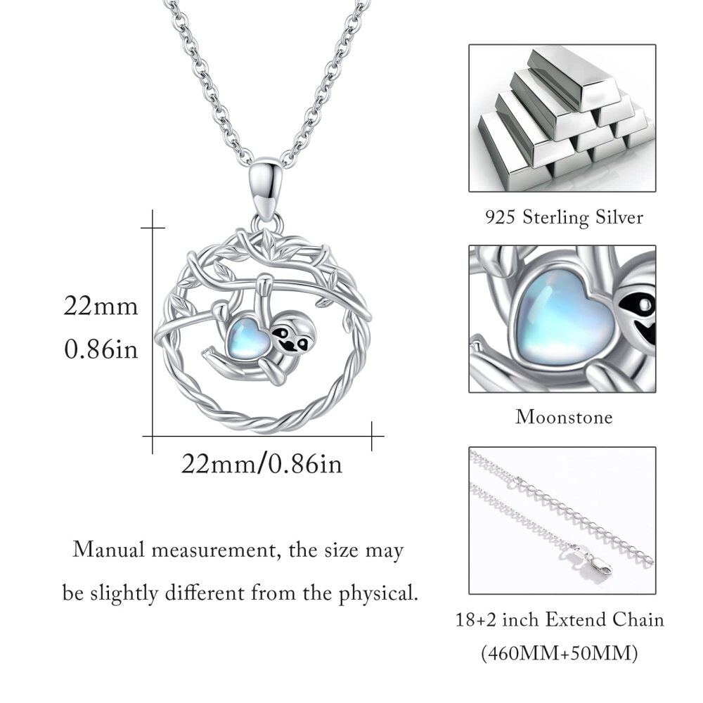 Sterling Silver Heart Shaped Moonstone Sloth Pendant Necklace-5