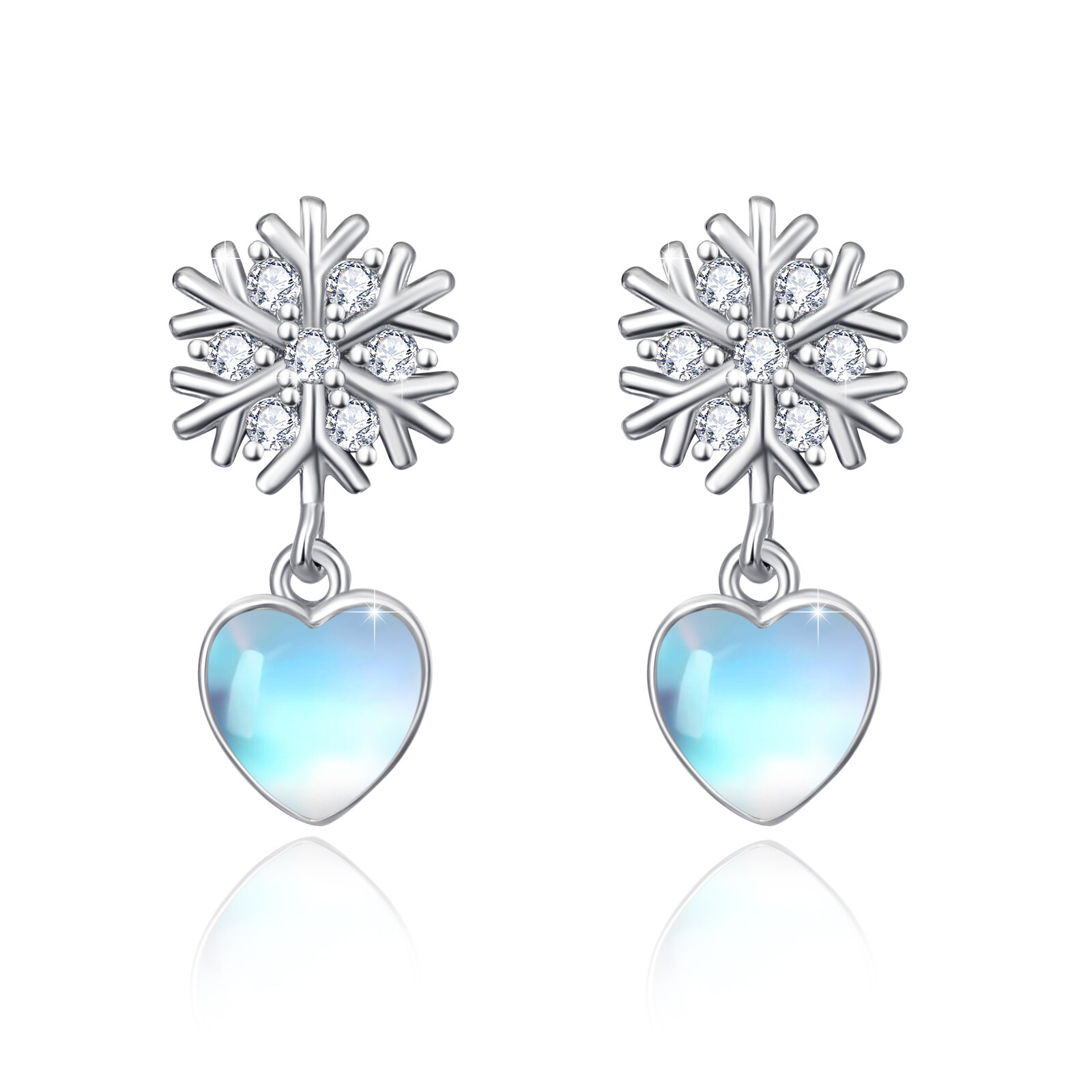 Image of Sterling Silver Heart Moonstone With Snowflake Drop Earrings For Women Best Friend