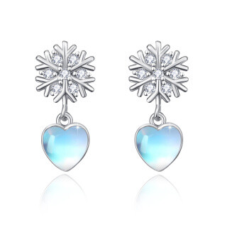 Sterling Silver Heart Moonstone With Snowflake Drop Earrings For Women Best Friend-31