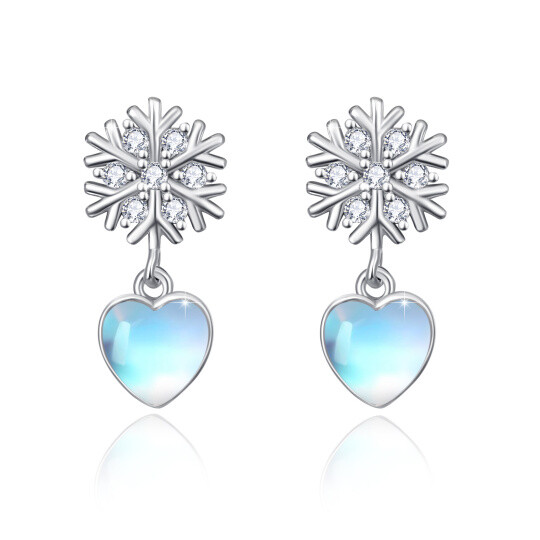 Boucles d'oreilles pendantes en argent sterling avec pierre de lune et flocon de neige pour femme, meilleure amie