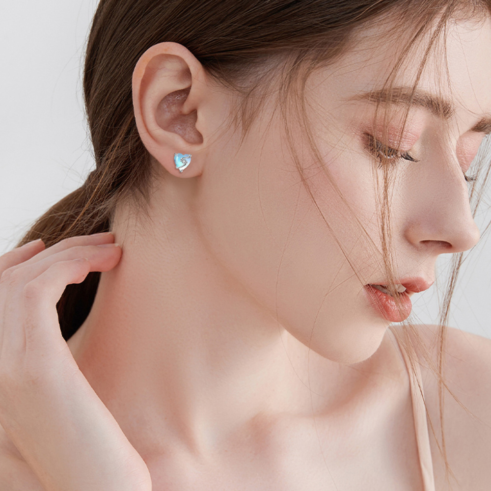 Sterling Silver Heart Moonstone Heart Stud Earrings For Women-2