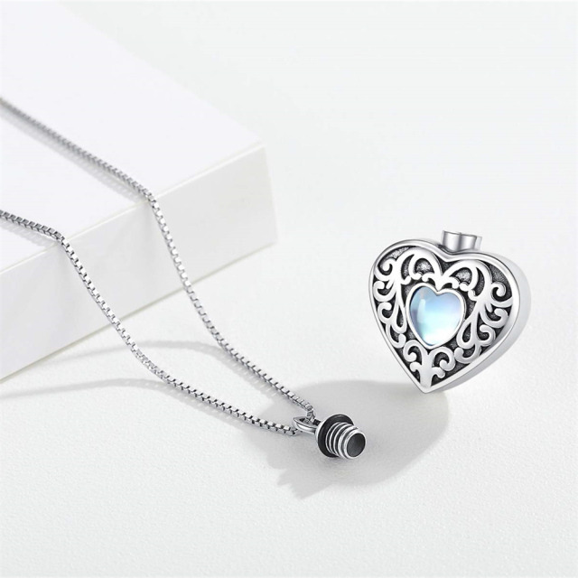 Sterling Silver Heart Shaped Moonstone Heart Urn Necklace for Ashes-4