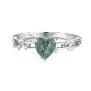 Sterling Silver Heart Moss Agate Couple Engagement Ring For Women-34