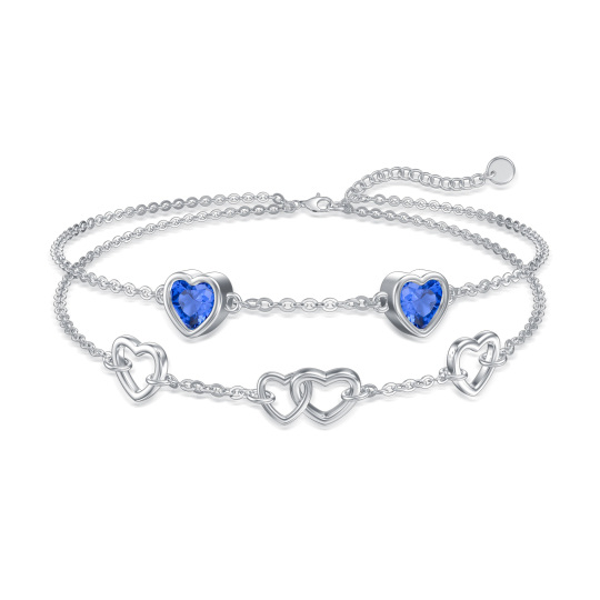 Sterling Silver Heart Shaped Cubic Zirconia Heart Multi-layered Anklet-1