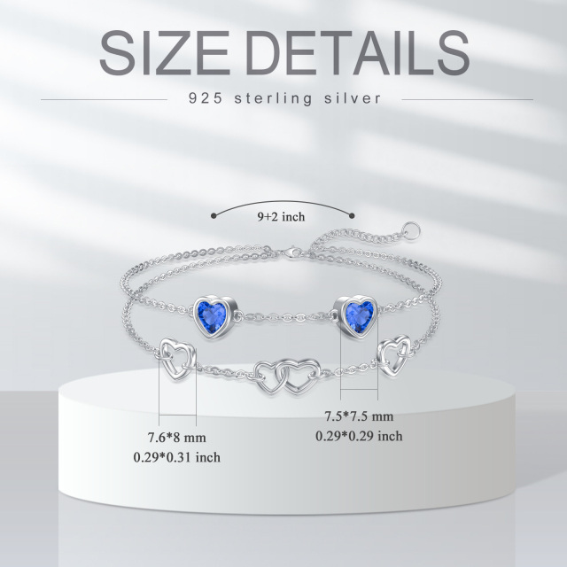 Sterling Silber Herz geformt Cubic Zirkonia Herz mehrschichtige Fußkettchen-5