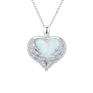 Sterling Silver Heart Opal Angel Wing Pendant Necklace For Women-32