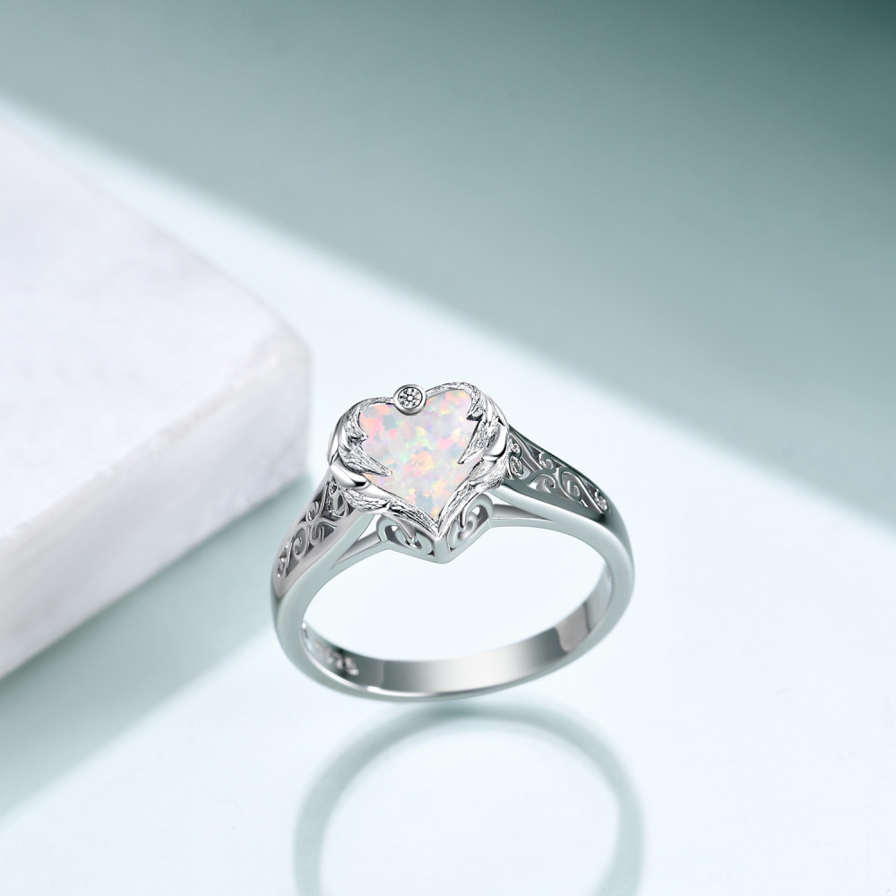 Sterling Silber Herz Opal Engelsflügel mit Herz Ring für Frauen-3