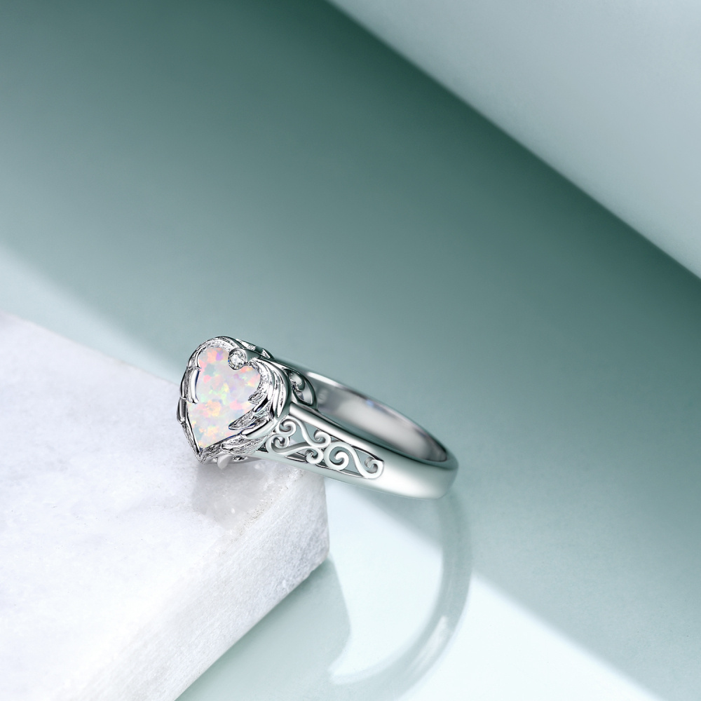 Sterling Silber Herz Opal Engelsflügel mit Herz Ring für Frauen-4