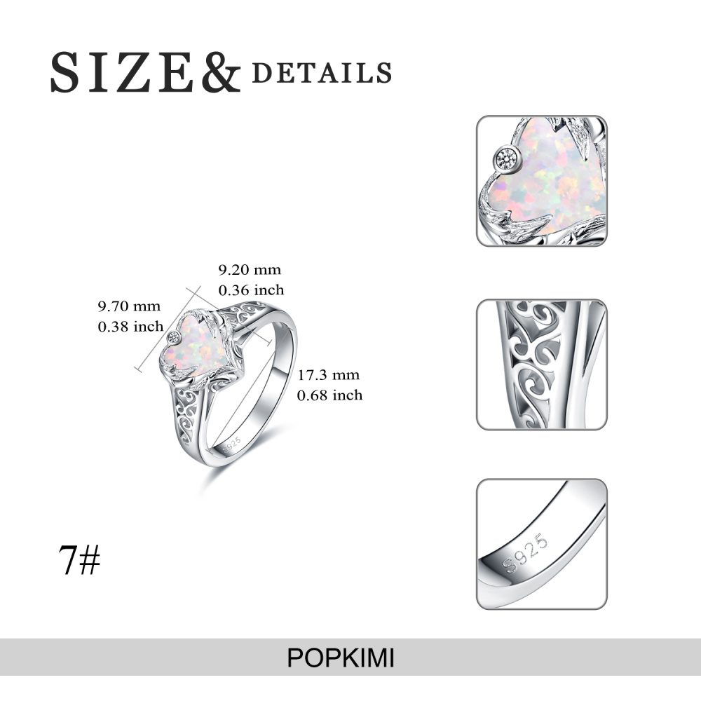 Sterling Silber Herz Opal Engelsflügel mit Herz Ring für Frauen-5