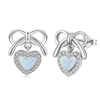 Sterling Silver Heart Opal Bow Stud Earrings For Women-34