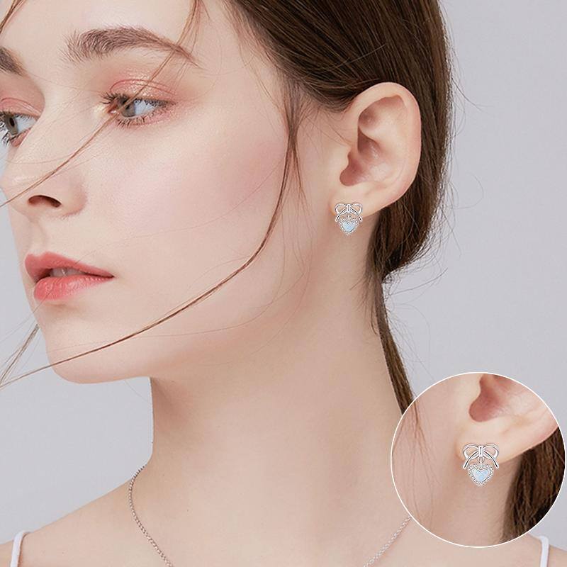 Boucles d'oreilles à tige en argent sterling avec cœur et opale pour femme-2